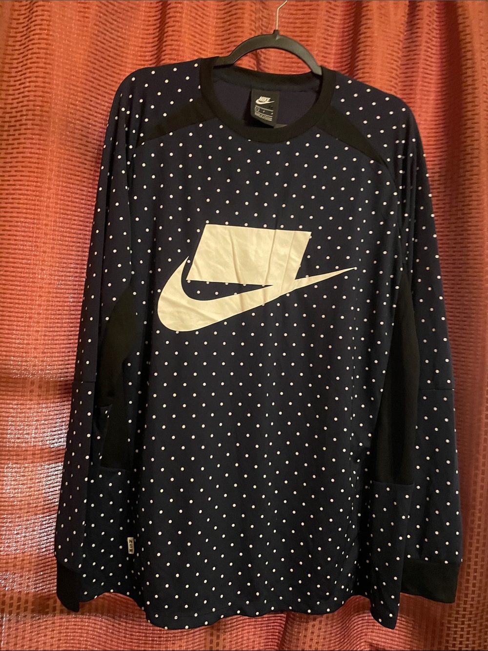 Nike Navy Polka Dot Long Sleeve Tee with White Swoosh